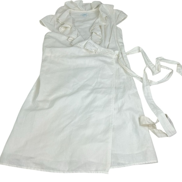 Calypso St. Barth for Target Womens SZ S White Linen Ruffle Wrap Dress Romantic - Picture 11 of 14